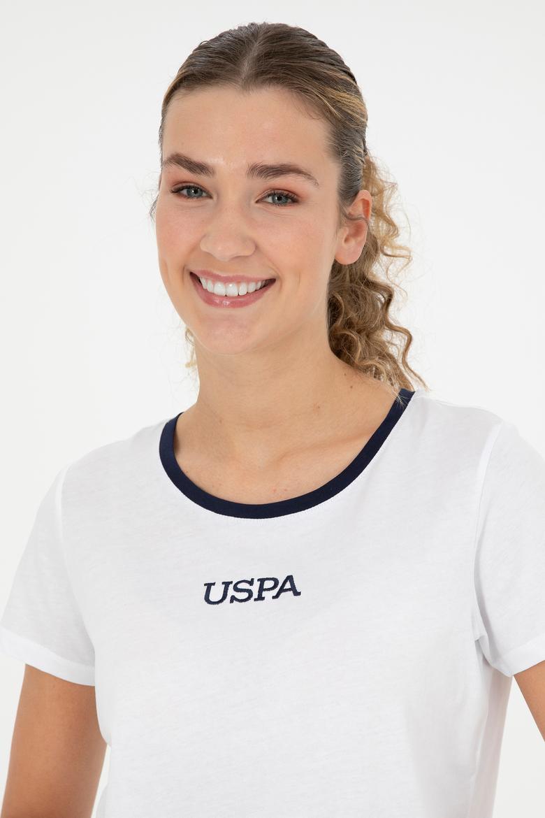 Kadın Beyaz Bisiklet Yaka Tişört - 50286113001