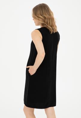 Kadın Siyah Bisiklet Yaka Dokuma Elbise - 50280580027