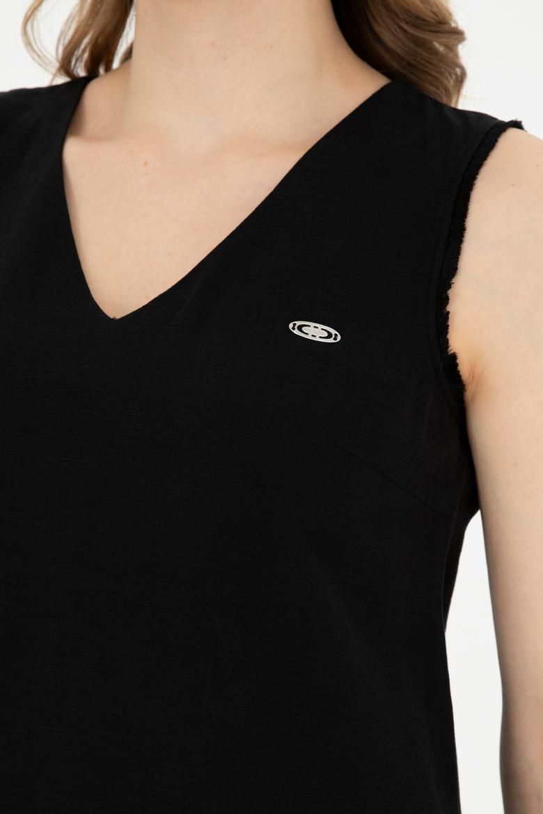 Kadın Siyah Bisiklet Yaka Dokuma Elbise - 50280580027