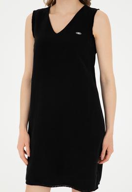 Kadın Siyah Bisiklet Yaka Dokuma Elbise - 50280580027