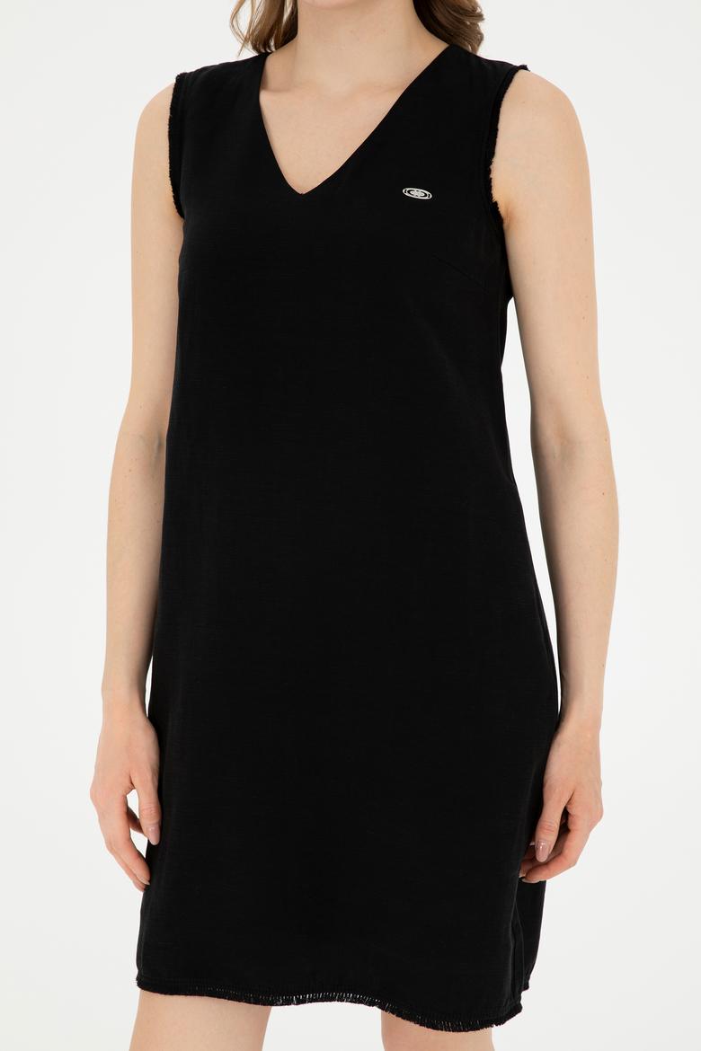 Kadın Siyah Bisiklet Yaka Dokuma Elbise - 50280580027