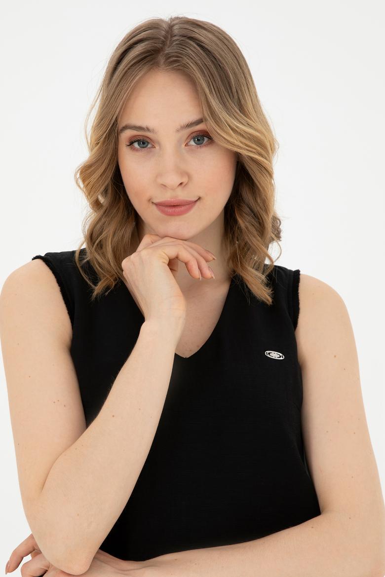 Kadın Siyah Bisiklet Yaka Dokuma Elbise - 50280580027