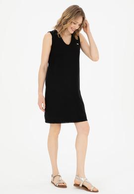 Kadın Siyah Bisiklet Yaka Dokuma Elbise - 50280580027