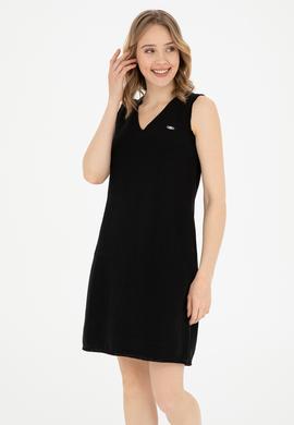 Kadın Siyah Bisiklet Yaka Dokuma Elbise - 50280580027