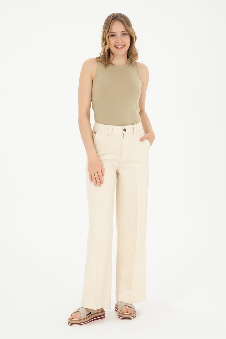 Kadın Ekru Kanvas Pantolon
