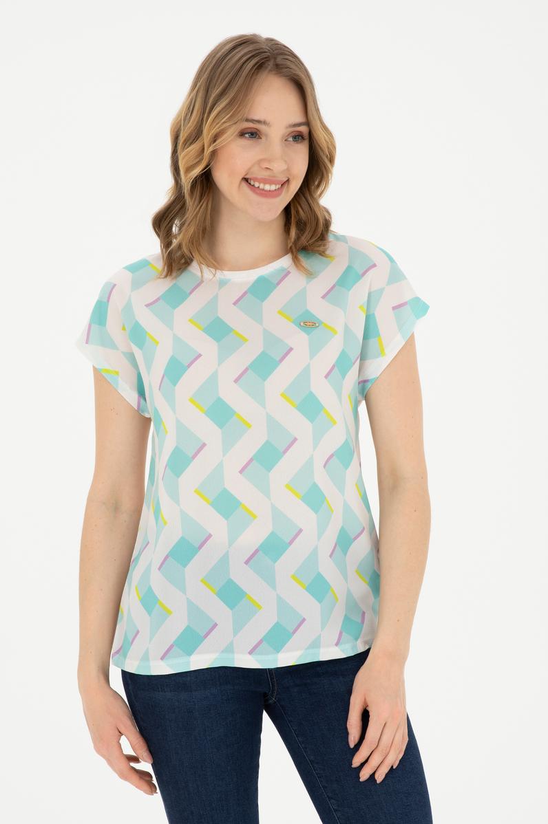 Kadın Mint Bisiklet Yaka Tişört