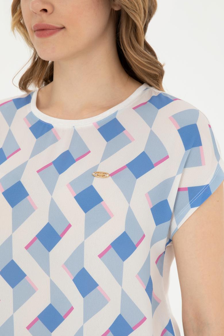 Kadın Koyu Mavi Bisiklet Yaka Tişört - 50281796011