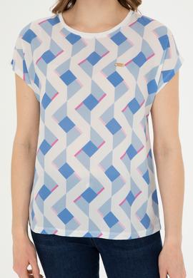 Kadın Koyu Mavi Bisiklet Yaka Tişört - 50281796011