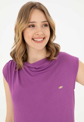 Kadın Mor Bisiklet Yaka Tişört - 50281791020