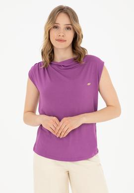 Kadın Mor Bisiklet Yaka Tişört - 50281791020