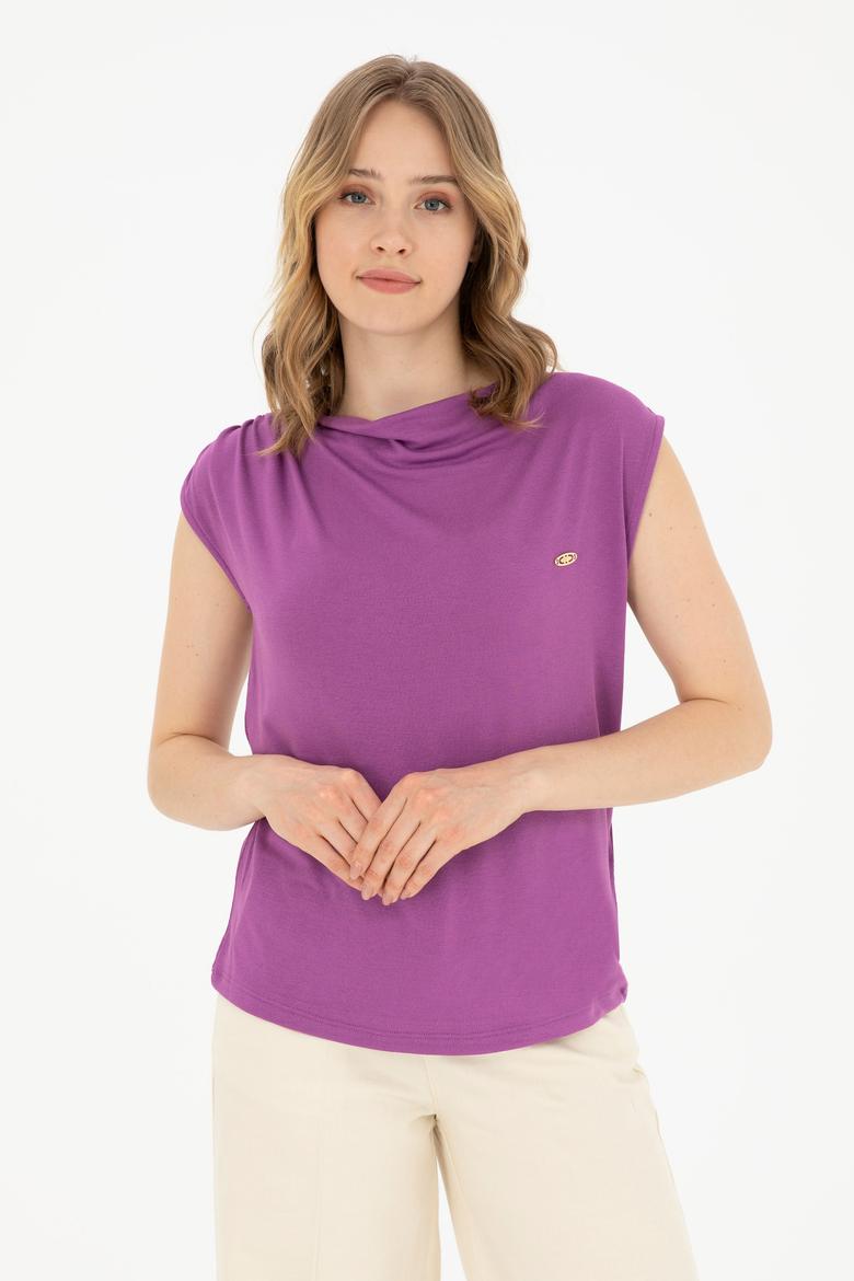 Kadın Mor Bisiklet Yaka Tişört