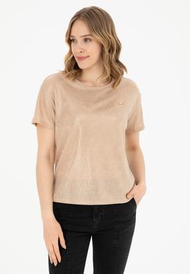 Kadın Bej Bisiklet Yaka Tişört - 50281801005
