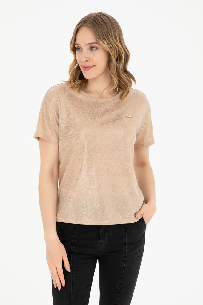 Kadın Bej Bisiklet Yaka Tişört