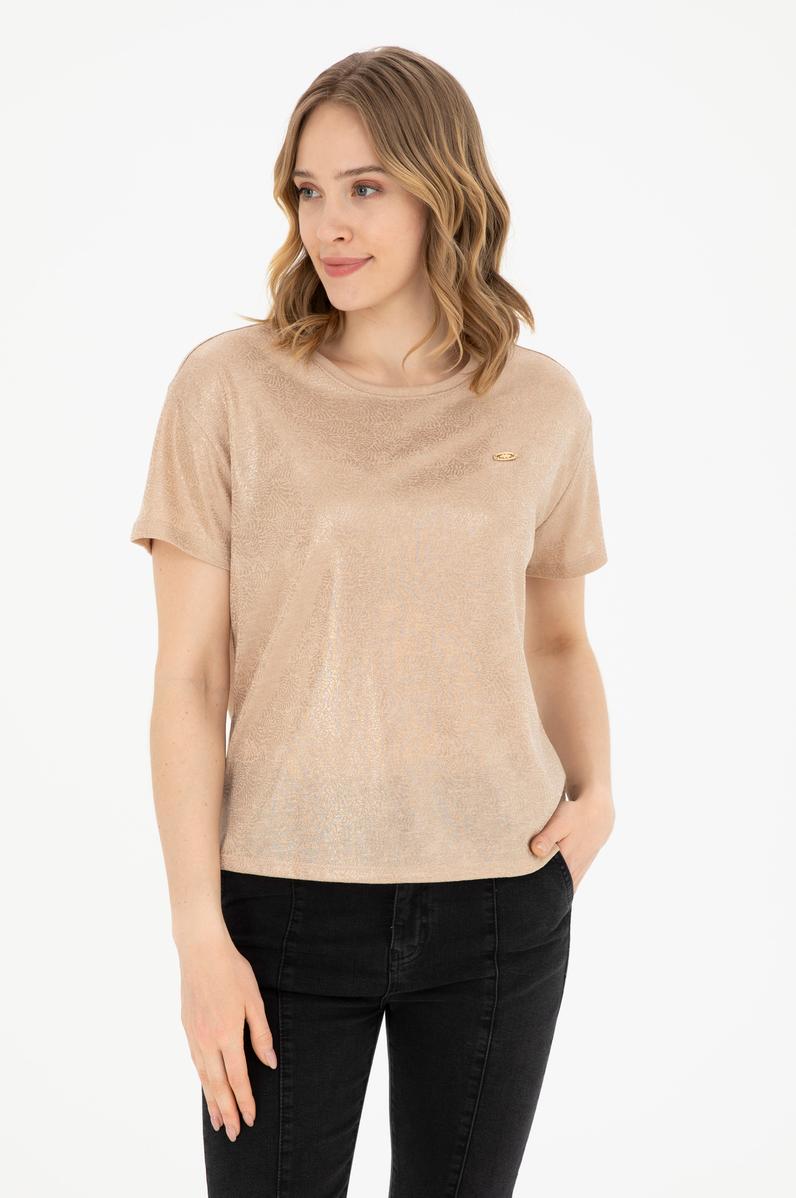 Kadın Bej Bisiklet Yaka Tişört