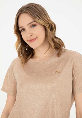 Kadın Bej Bisiklet Yaka Tişört - 50281801005