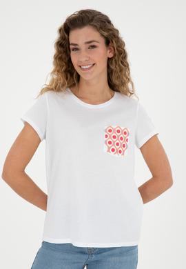 Kadın Beyaz Bisiklet Yaka Tişört - 50285856011