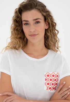 Kadın Beyaz Bisiklet Yaka Tişört - 50285856011