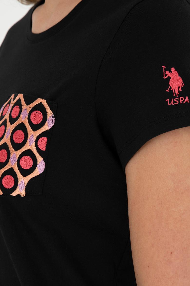 Kadın Siyah Bisiklet Yaka Tişört - 50285856021