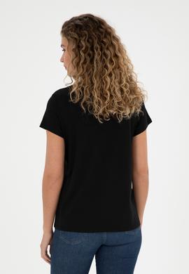 Kadın Siyah Bisiklet Yaka Tişört - 50285856021