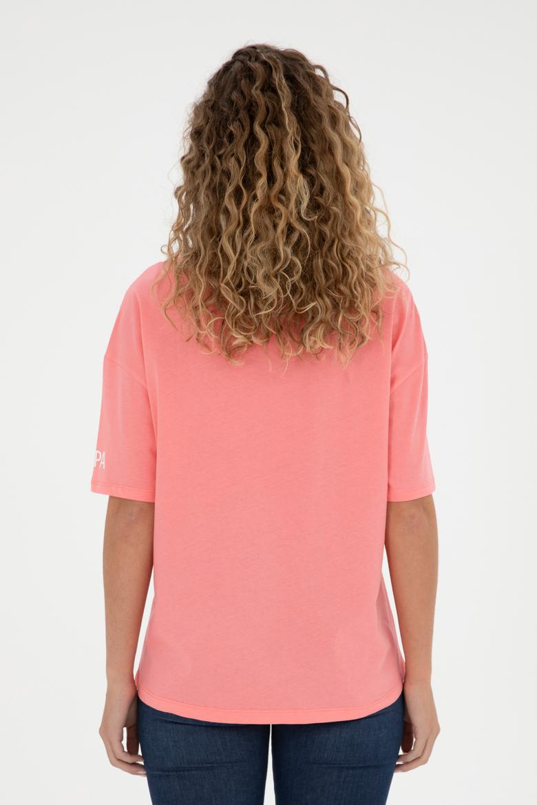 Kadın Neon Pembe Oversize Bisiklet Yaka Tişört - 50286107026