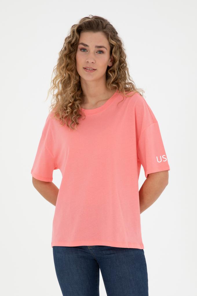 Kadın Neon Pembe Oversize Bisiklet Yaka Tişört