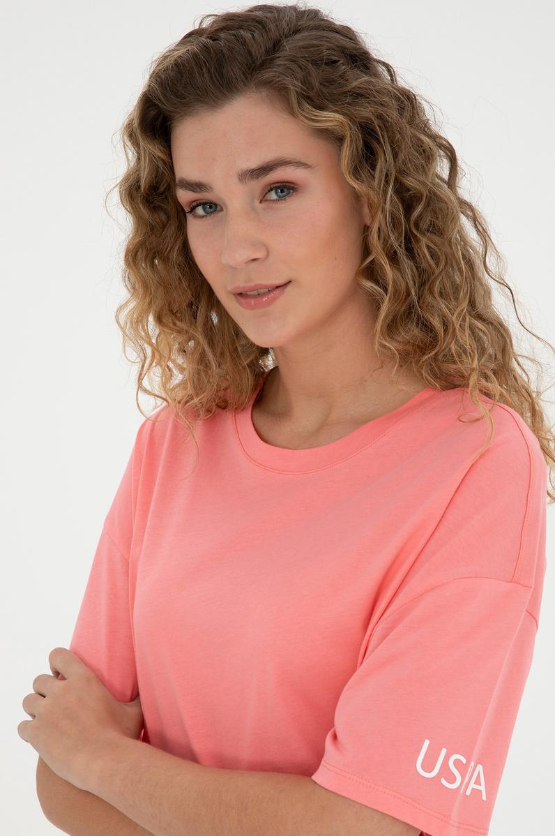 Kadın Neon Pembe Oversize Bisiklet Yaka Tişört