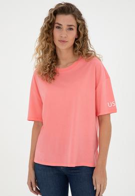 Kadın Neon Pembe Oversize Bisiklet Yaka Tişört - 50286107026