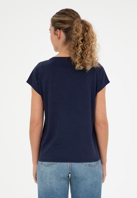 Kadın Lacivert Bisiklet Yaka Tişört - 50286112015