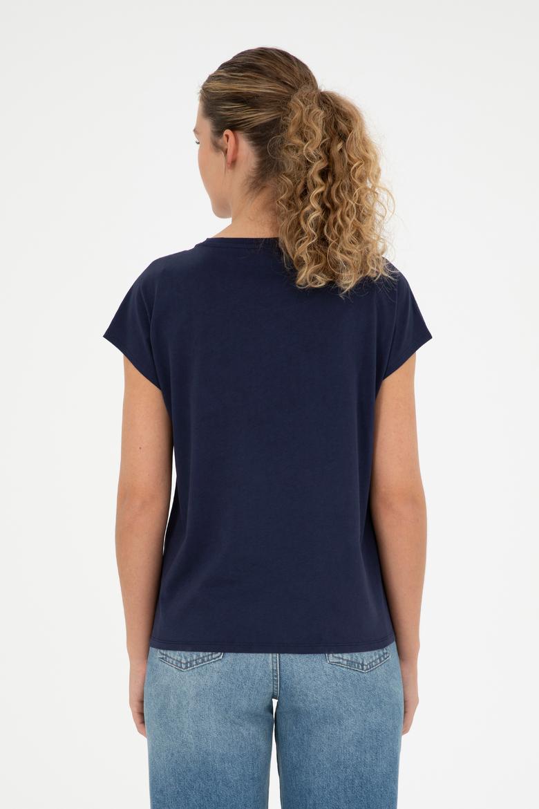 Kadın Lacivert Bisiklet Yaka Tişört - 50286112015