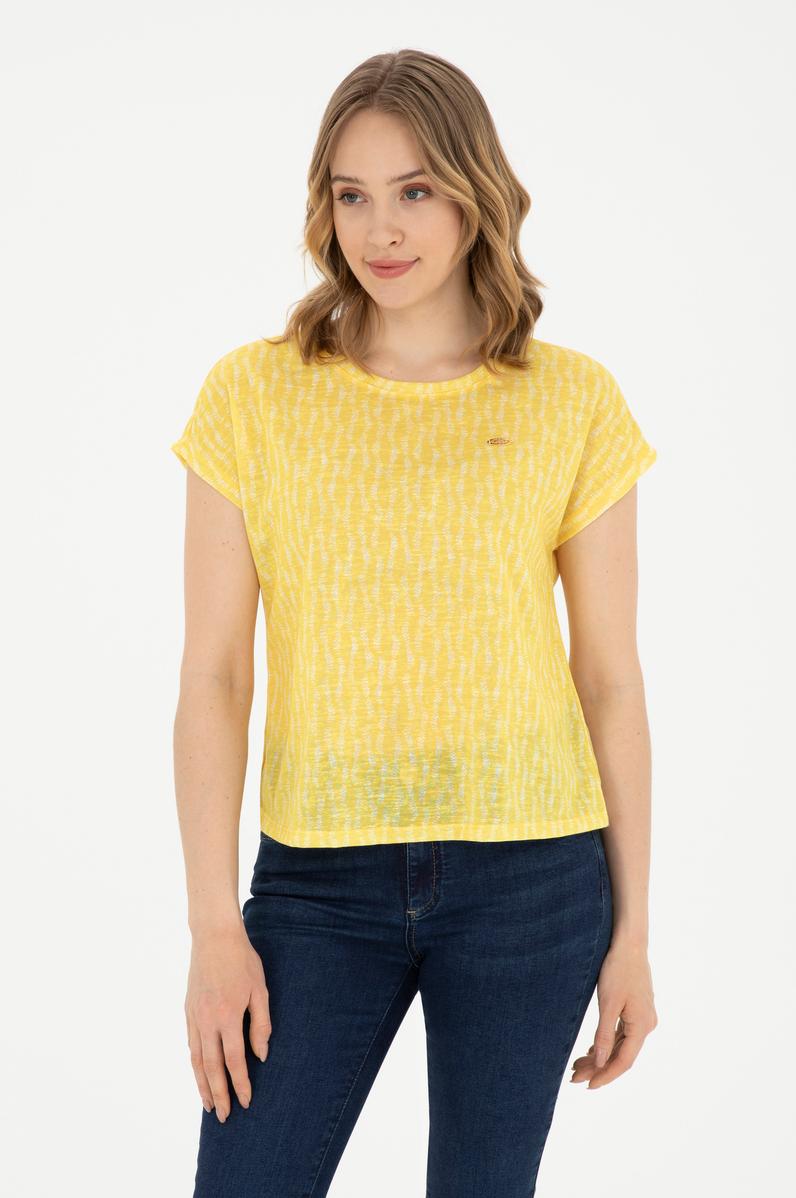 Kadın Sarı Bisiklet Yaka Tişört