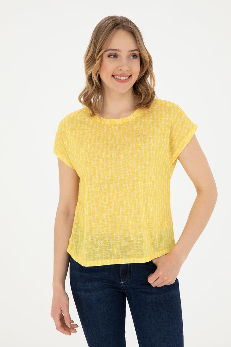 Kadın Sarı Bisiklet Yaka Tişört - 50281790006