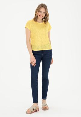 Kadın Sarı Bisiklet Yaka Tişört - 50281790006