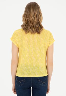 Kadın Sarı Bisiklet Yaka Tişört - 50281790006