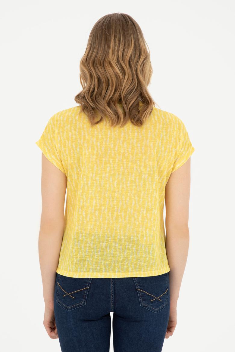 Kadın Sarı Bisiklet Yaka Tişört - 50281790006