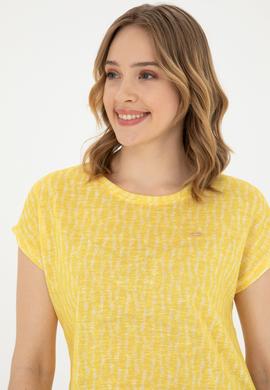 Kadın Sarı Bisiklet Yaka Tişört - 50281790006