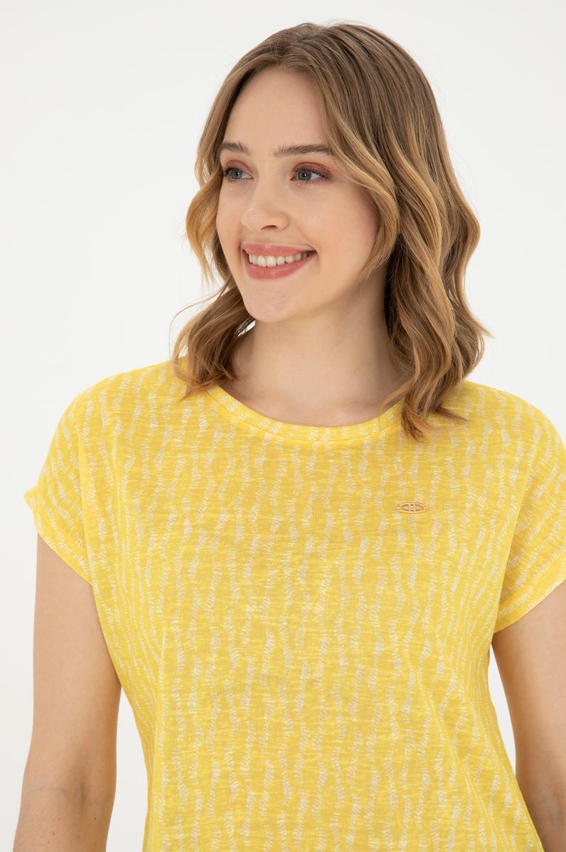 Kadın Sarı Bisiklet Yaka Tişört