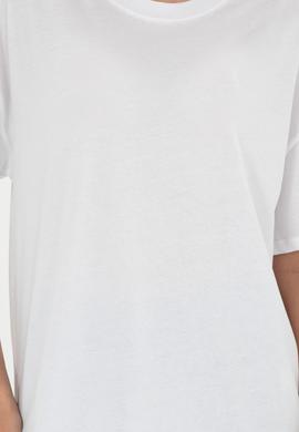 Kadın Beyaz Oversize Bisiklet Yaka Tişört - 50286107009