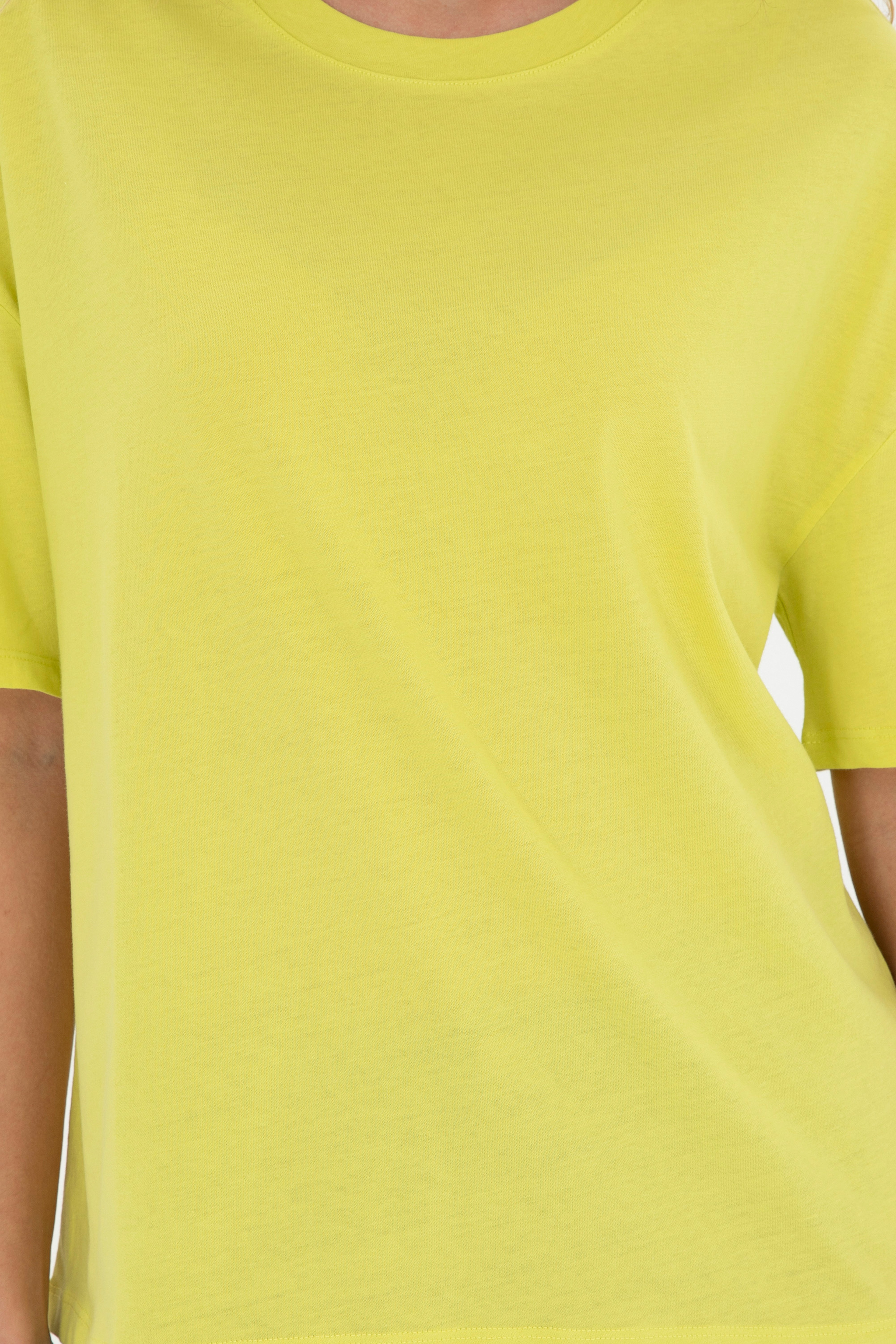 Kadın Fıstık Yeşili Oversize Bisiklet Yaka Tişört - Image 6