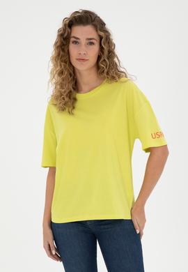 Kadın Fıstık Yeşili Oversize Bisiklet Yaka Tişört - 50286107050