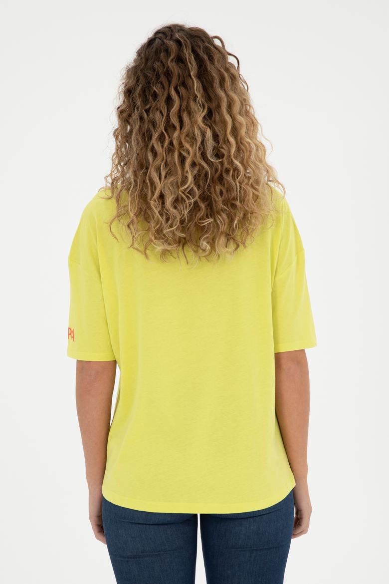 Kadın Fıstık Yeşili Oversize Bisiklet Yaka Tişört - 50286107050