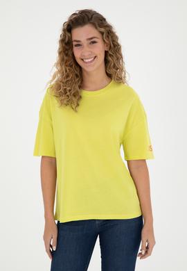 Kadın Fıstık Yeşili Oversize Bisiklet Yaka Tişört - 50286107050