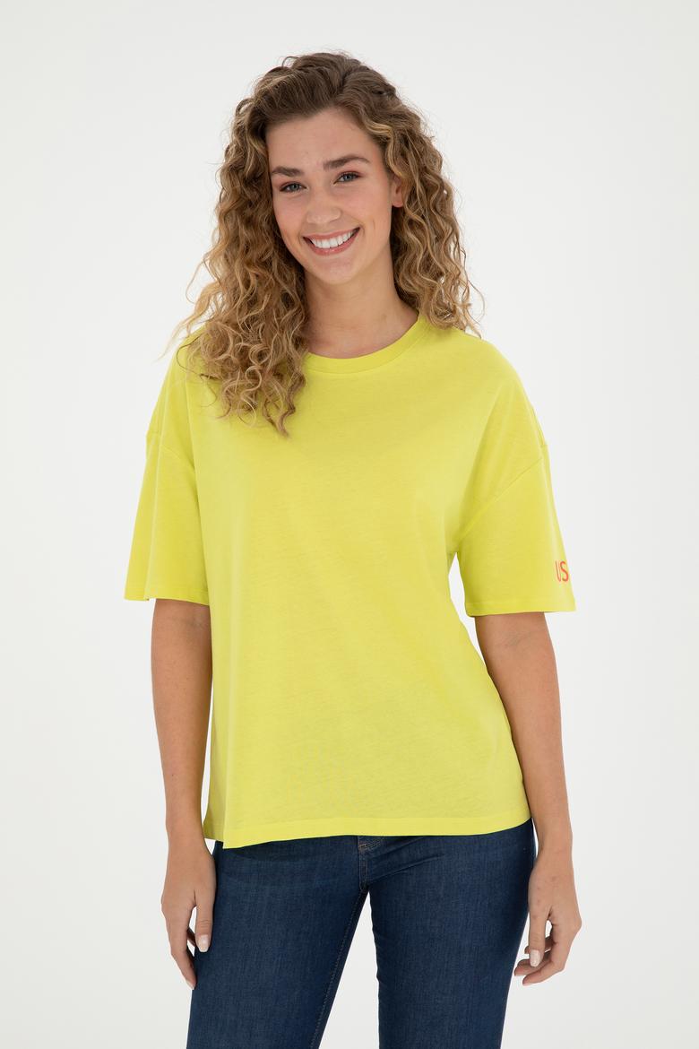 Kadın Fıstık Yeşili Oversize Bisiklet Yaka Tişört - 50286107050