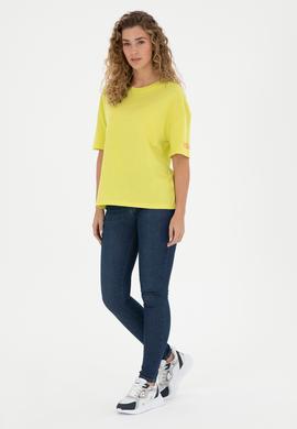 Kadın Fıstık Yeşili Oversize Bisiklet Yaka Tişört - 50286107050