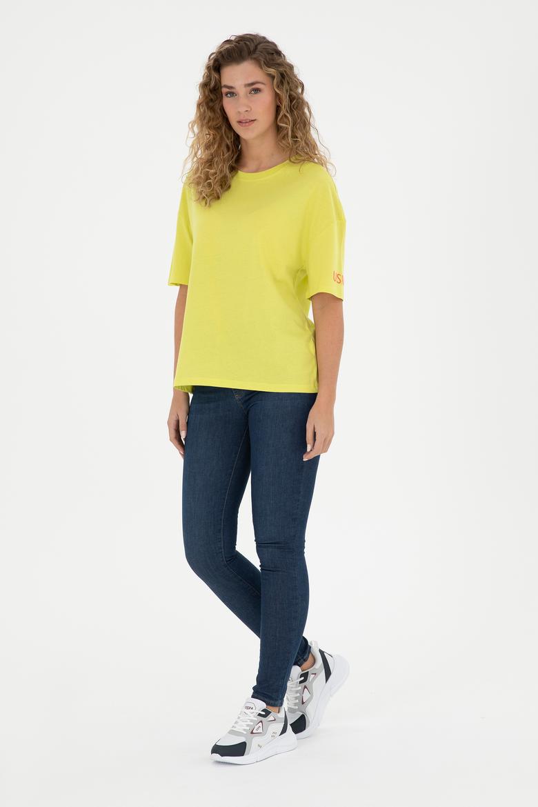 Kadın Fıstık Yeşili Oversize Bisiklet Yaka Tişört - 50286107050