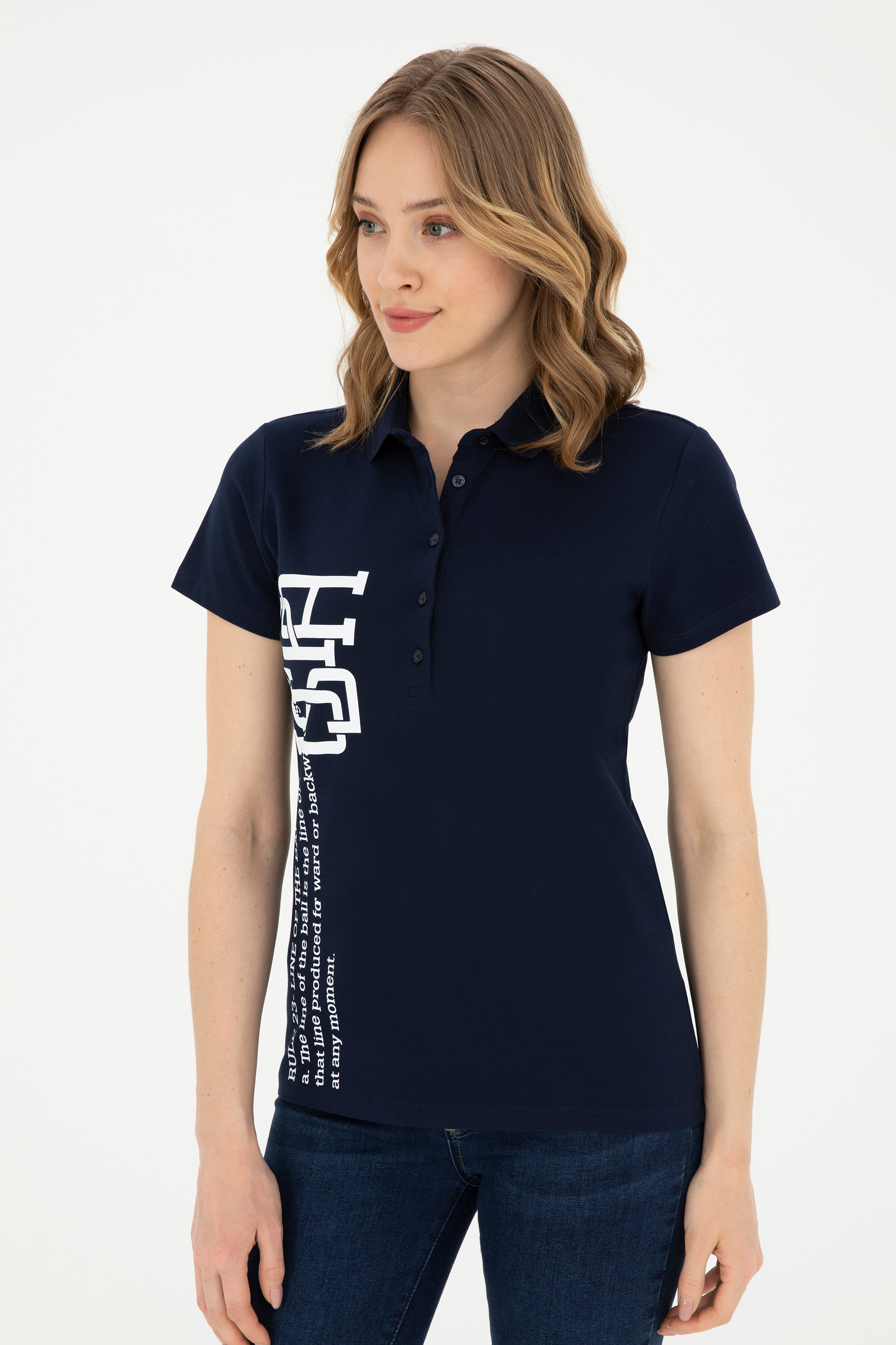 Kadın Lacivert Polo Yaka Tişört - Image 3