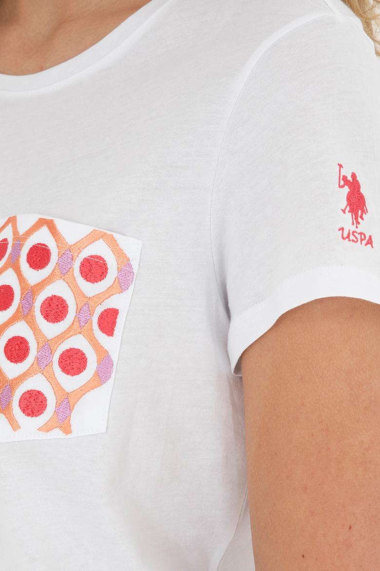 Kadın Beyaz Bisiklet Yaka Tişört - 50285856011