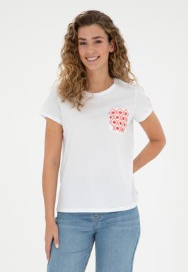 Kadın Beyaz Bisiklet Yaka Tişört - 50285856011