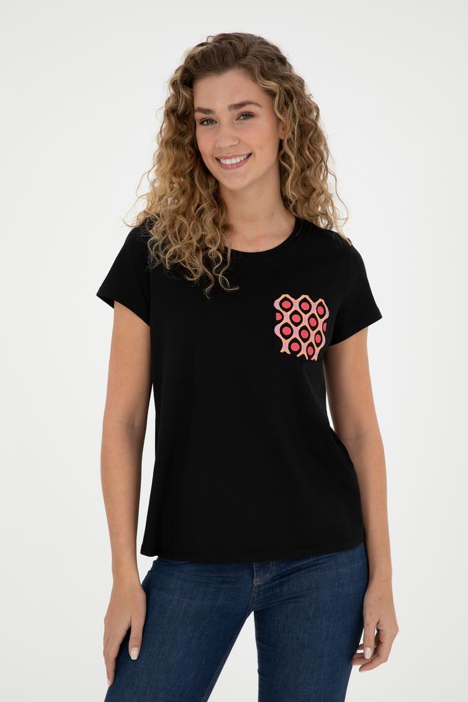 Kadın Siyah Bisiklet Yaka Tişört