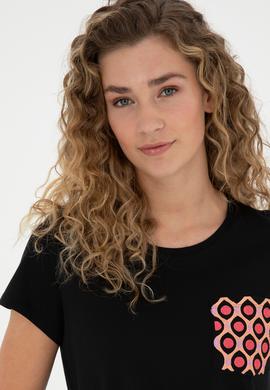 Kadın Siyah Bisiklet Yaka Tişört - 50285856021