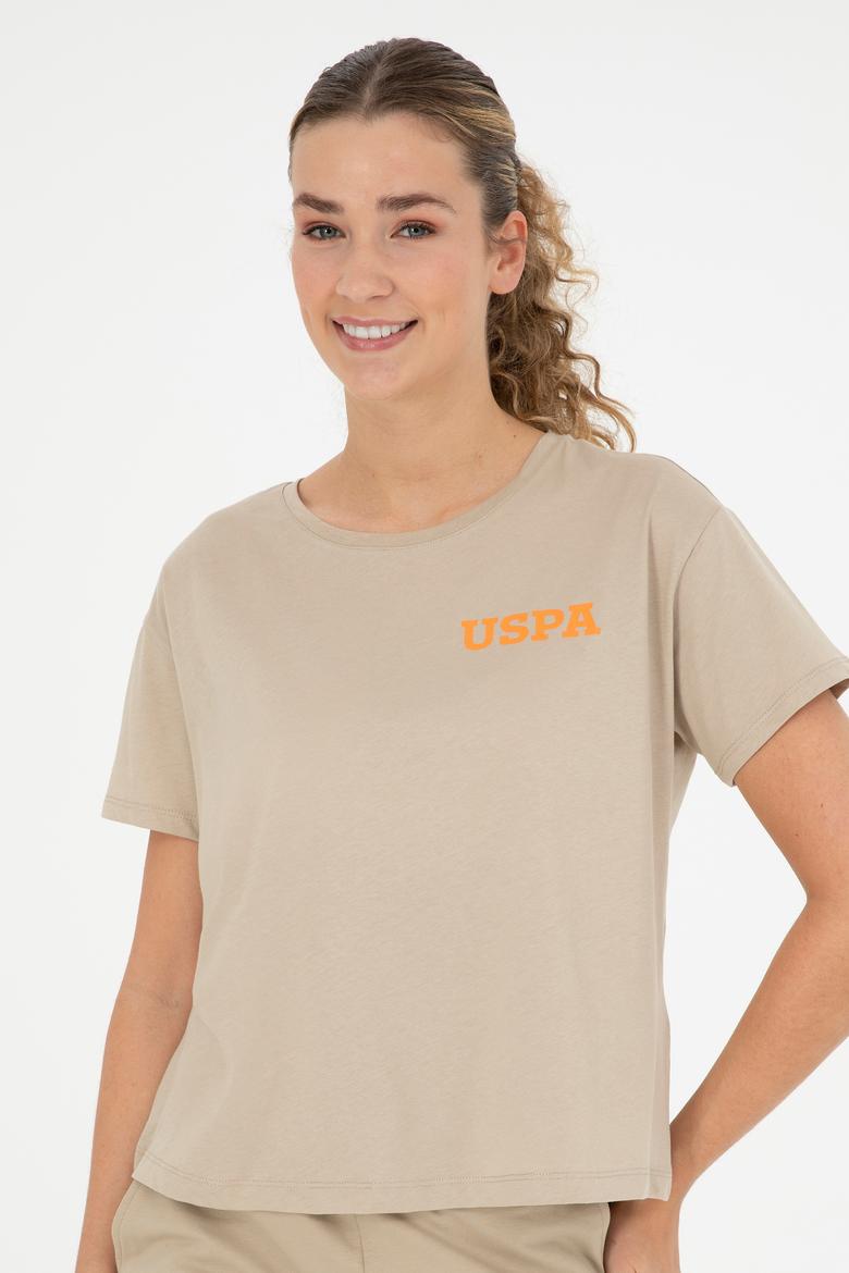 Kadın Açık Haki Bisiklet Yaka Tişört - 50286105033